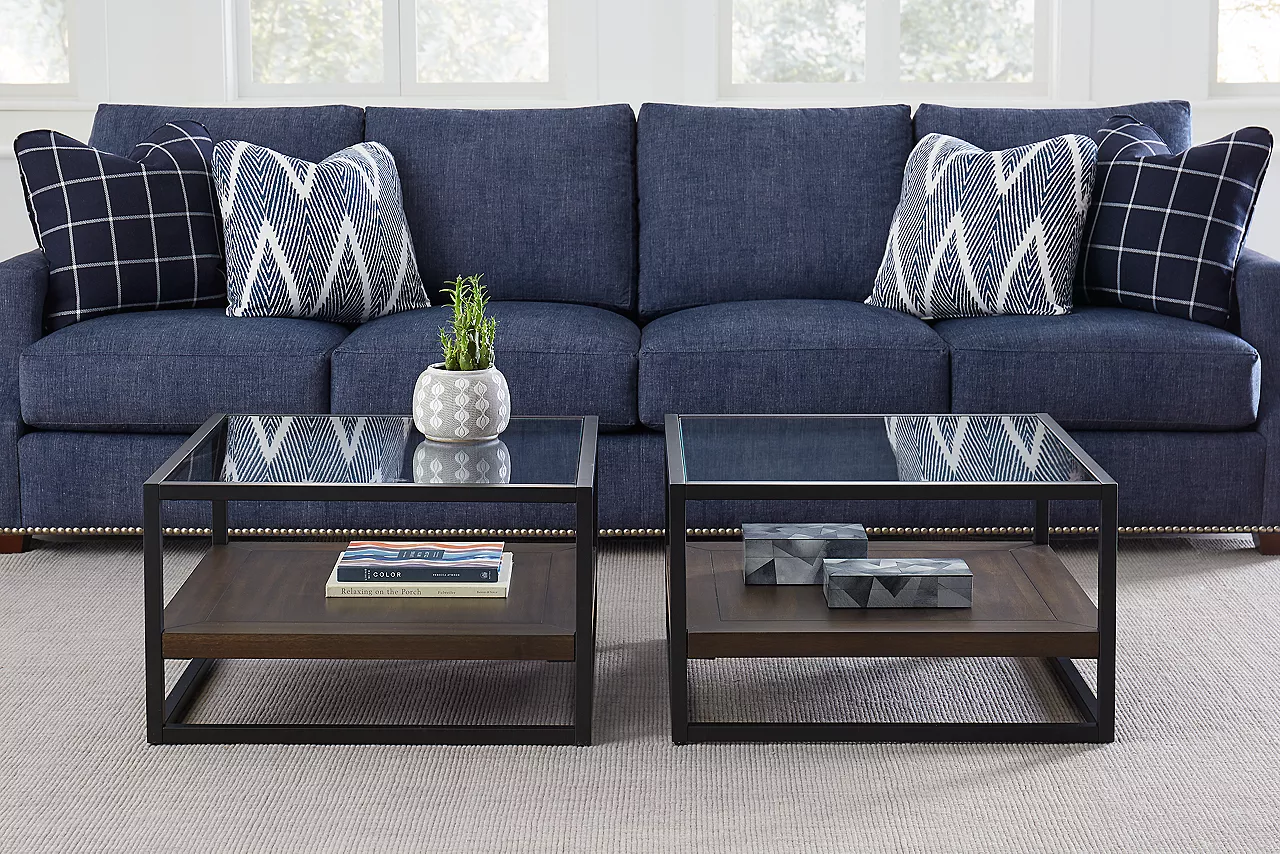 The Arlington square coffee table in Macchiato in a room scene.